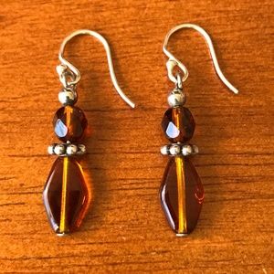 Handmade Dangly Sterling Silver Amber Earrings